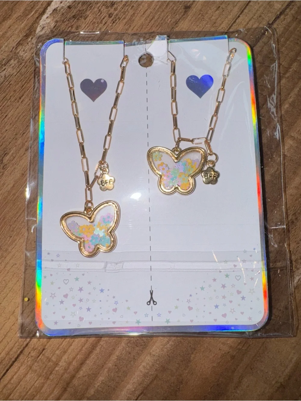 Kids Gold BFF Butterfly Pendant Necklace Set with Iridescent Inlay